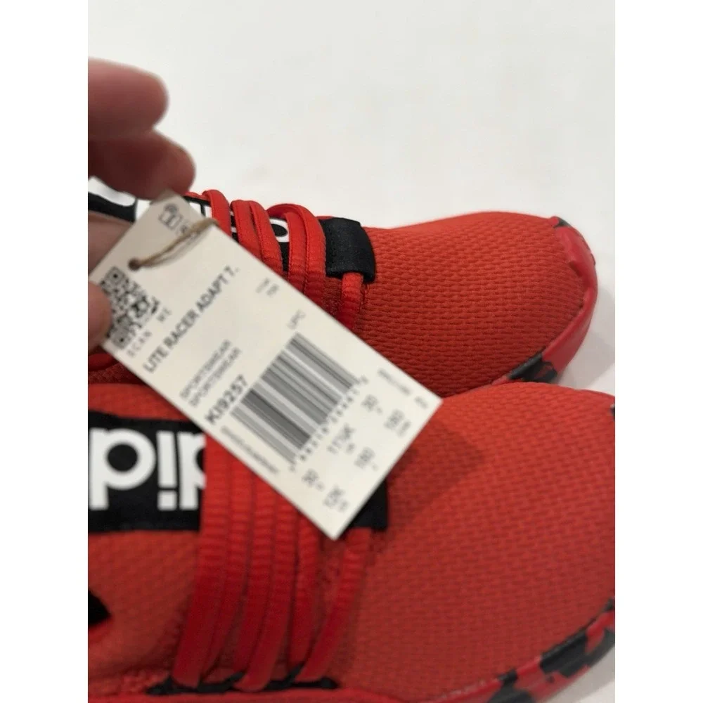ADIDAS Lite Racer Adapt 7.0 K Kids Slip-On Sneakers Red/Black Camo 12 school